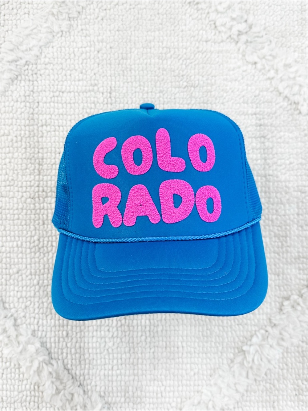 OTTO Blue Trucker Hat with Pink "COLORADO" Foam Letters